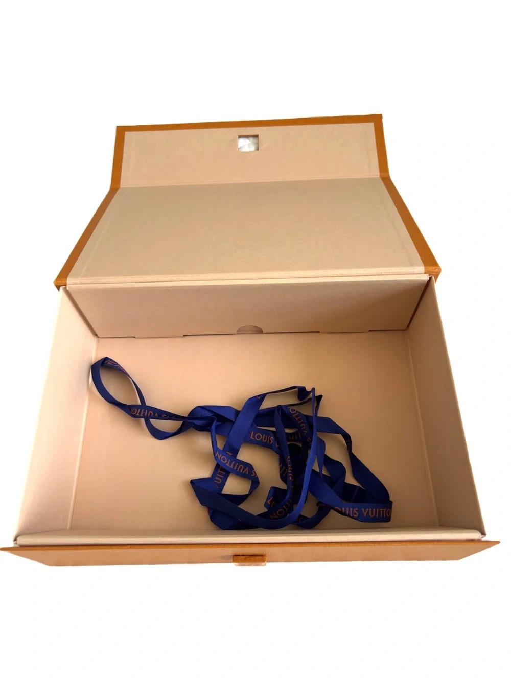 Louis Vuitton LV Orange Magnetic Gift Box and Shopping Bag w/Blue Ribbon Handles